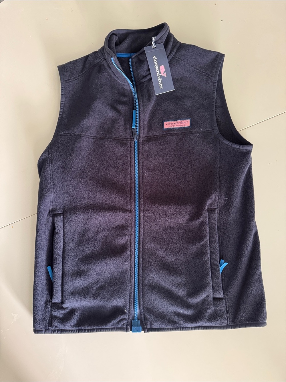Vineyard Vines Kids Large (16) Navy Fleece Vest with Bright Blue Trim NWT